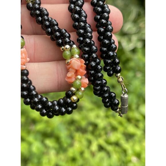 Coral Onyx VTG Pink Angel Skin Natural Necklace Collar Bead Braided Genuine - Picture 4 of 8